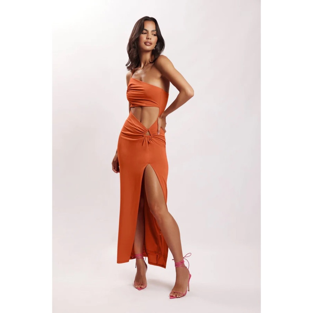 BNWT MESHKI SAMI CUTOUT MIDI DRESS, ORANGE